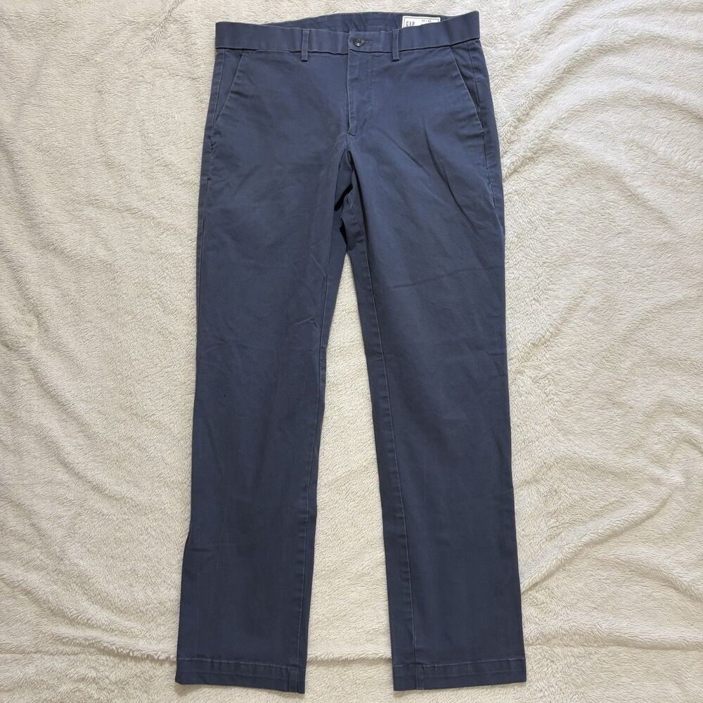 Gap Pants Chino Mens 33x32 Straight Fit Blue Performance Flat Front Khaki Casual